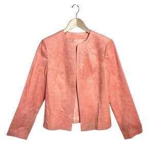 VTG Suede Coral RICKY BO Jacket skirt suit set S/M Pink Ultra Suede Career ‎ 50s